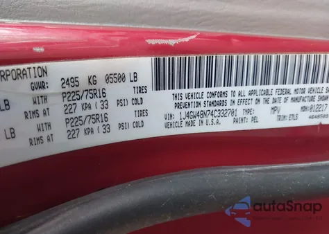 2004 Jeep Grand Cherokee Laredo из США, поврежденный, VIN 1J4GW48N74C332701